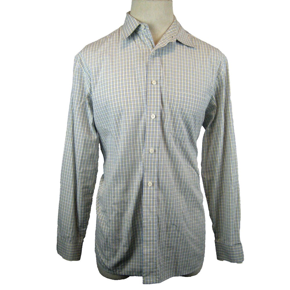 Mens G. H. Bass Premium 100% Cotton Poplin LS Blue Check Casual Shirt size Med